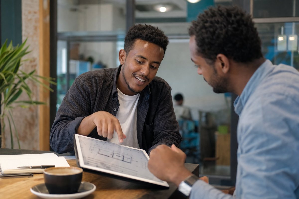 Marketplace expert explaining work to a client — CAREVO